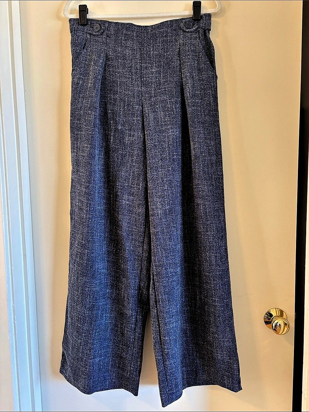 Max Studio Pleated Wide Leg Trousers in Blue Size Large